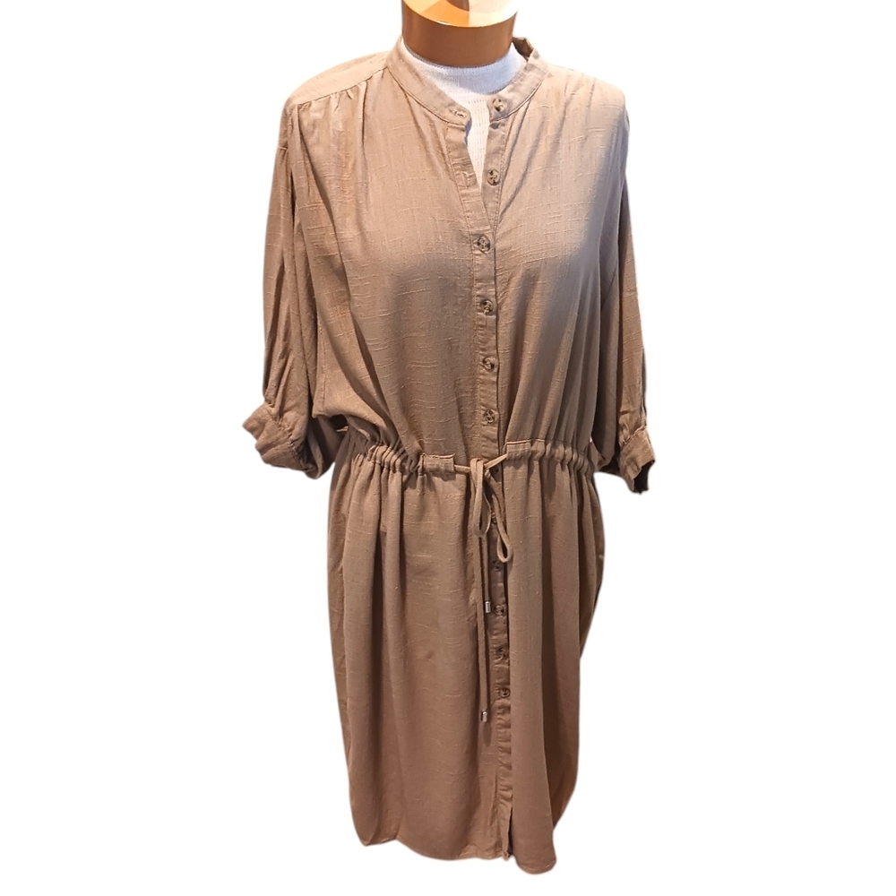 Vila Clothes Womend Dress Tan Button-Up Dress Linen NWOT Size 36 (EU) 2X/3X?